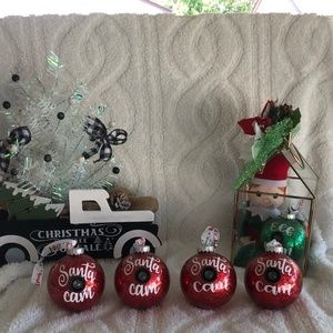 Hand Made - Red Glitter Santa Cam with Lens Plastic Christmas Ornament